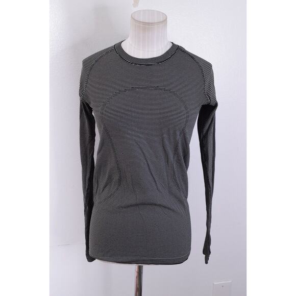 Lululemon Tops - Lululemon Run Swiftly Tech Long Sleeve Scoop 8 Black White Hyper Stripe